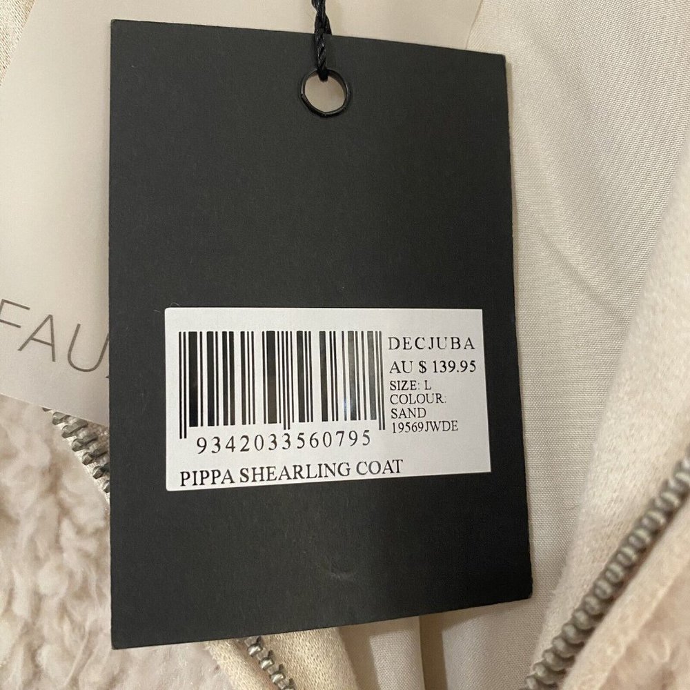 Decjuba Size L Beige Pippa Shearling Coat Faux Fur Longline Coatigan New RRP$140 - Picture 12 of 16